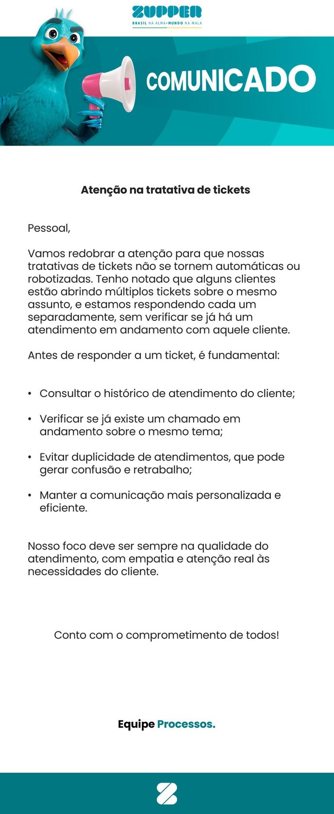 Atenção na tratativa de tickets