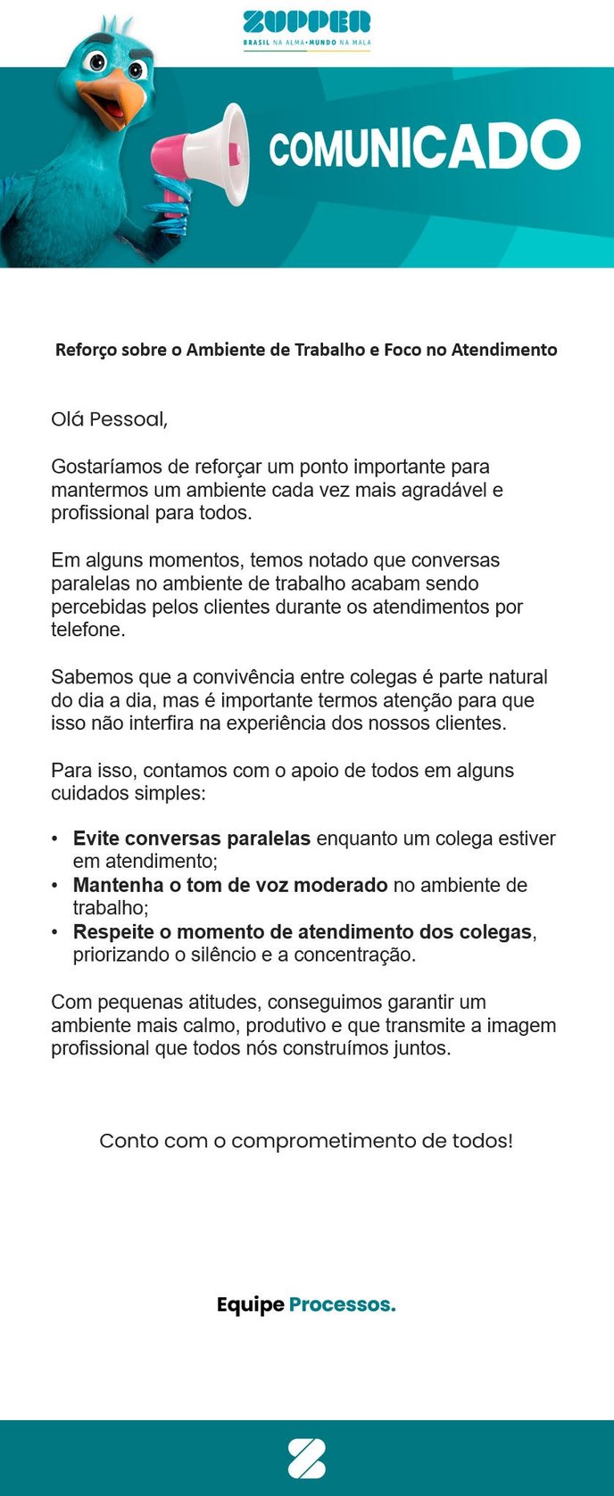 Reforço sobre o Ambiente de Trabalho e Foco no Atendimento