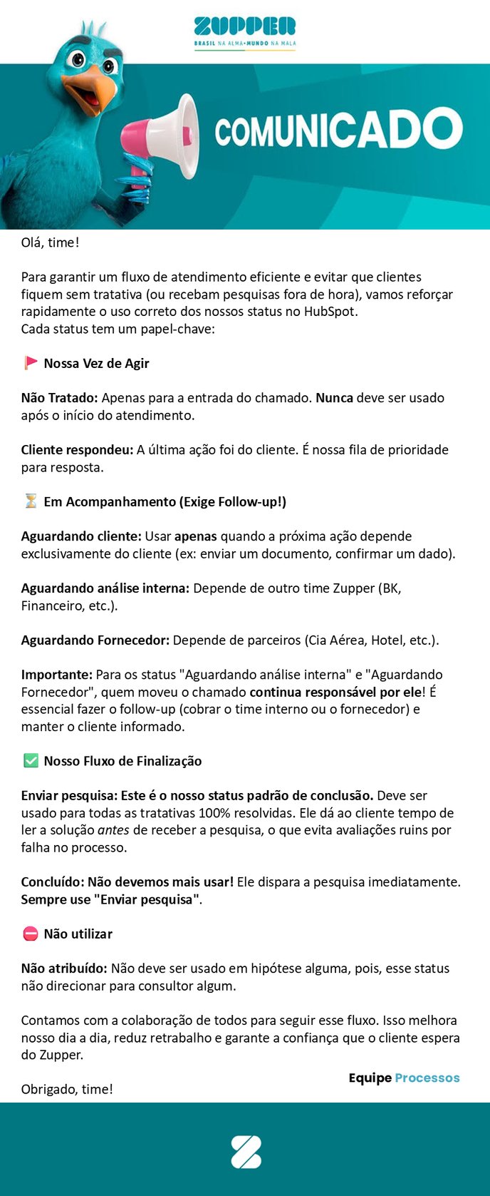 Comunicados - Processos . Status de tkt